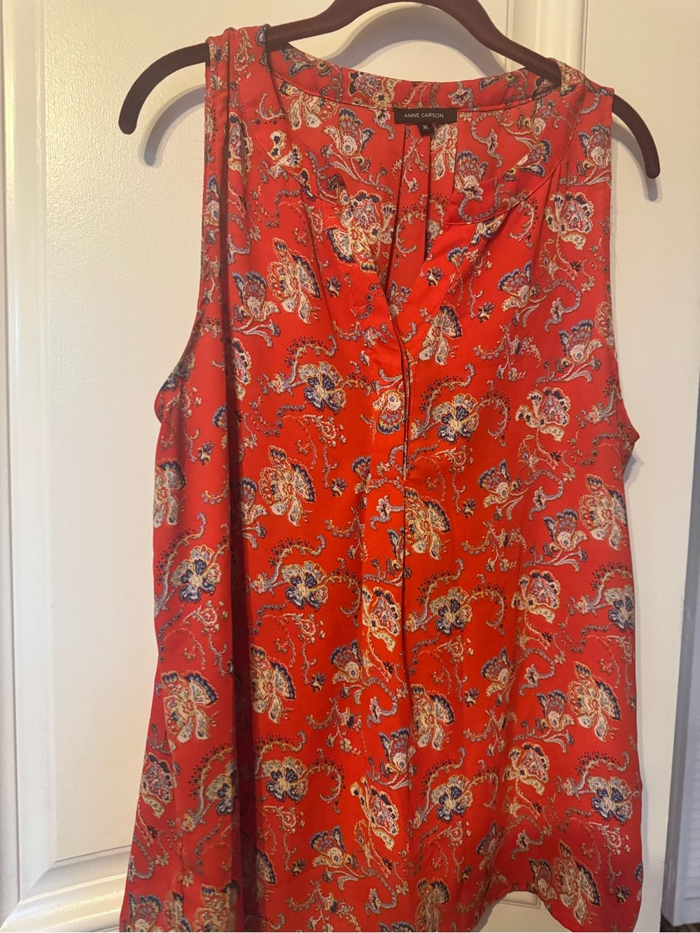 Anne Carson Orange Paisley Sleeveless Blouse XL